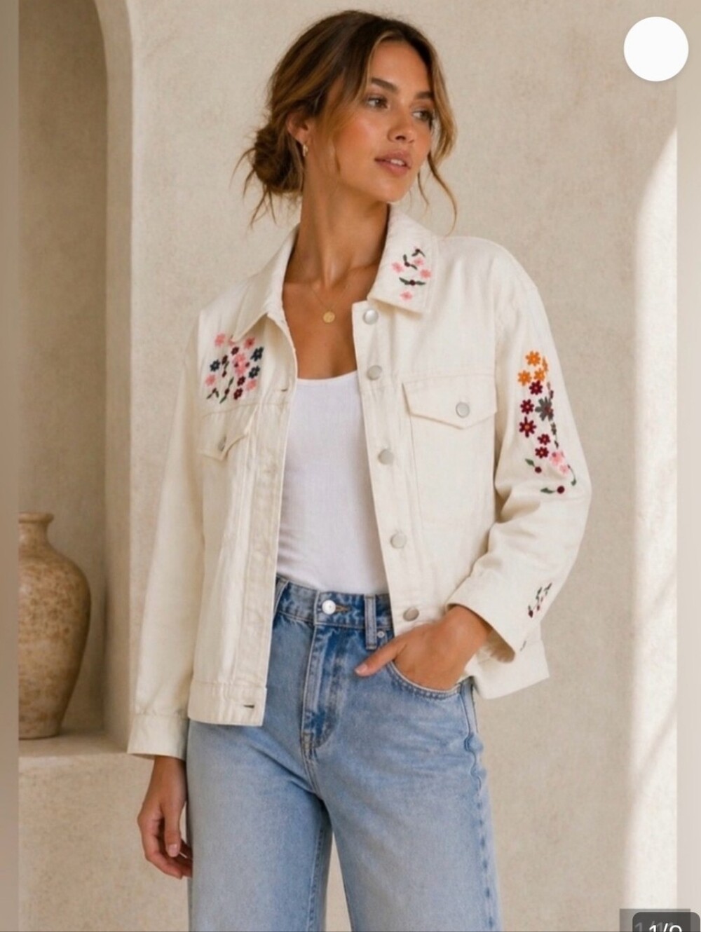 Nwot Dolan Floral Embroidered Denim Jacket LARGE